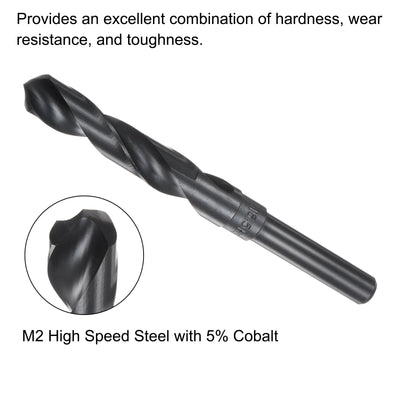 Harfington Uxcell 2pcs 16.5mm Black Oxide M2-6542 High Speed Steel 1/2" Reduced Shank Drill Bit