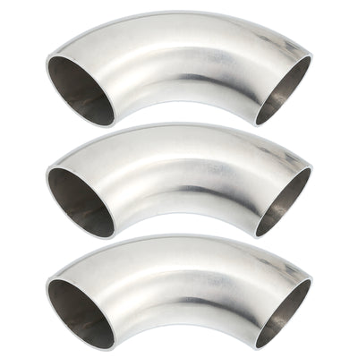 Harfington Uxcell 3pcs 90 Degree Mandrel Bend Elbow SS304 Stainless Steel Bend Tube Exhaust Elbow Pipe for Car Arc Length 120mm Silver Tone