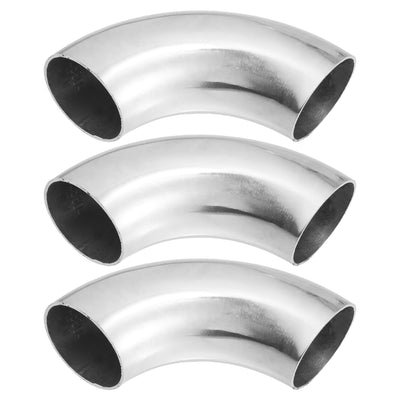 Harfington Uxcell 3pcs 90 Degree Mandrel Bend Elbow SS304 Stainless Steel Bend Tube Exhaust Elbow Pipe for Car Arc Length 130mm Silver Tone