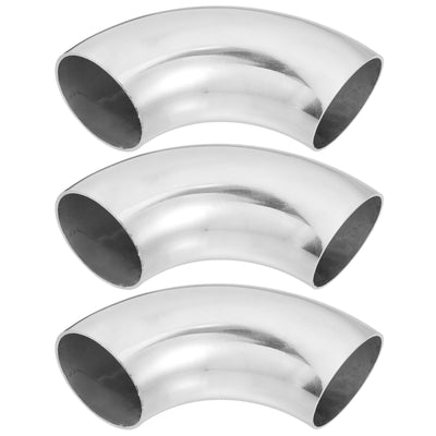Harfington Uxcell 3pcs 90 Degree Mandrel Bend Elbow SS304 Stainless Steel Bend Tube Exhaust Elbow Pipe for Car Arc Length 130mm Silver Tone