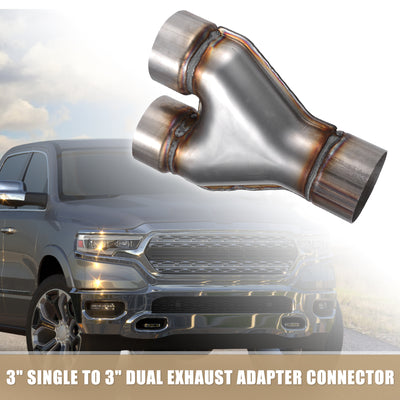 Harfington Universal 409 Stainless Steel Exhaust Y Pipe 3" Single to 3" Dual Exhaust Adapter Connector 10" Overall Length for Car Truck