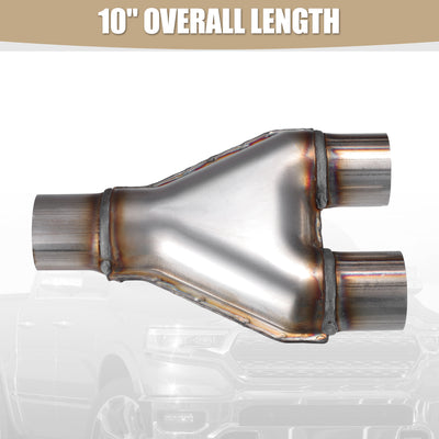 Harfington Universal 409 Stainless Steel Exhaust Y Pipe 2" Single to 2" Dual Exhaust Adapter Connector 10" Overall Length for Car Truck