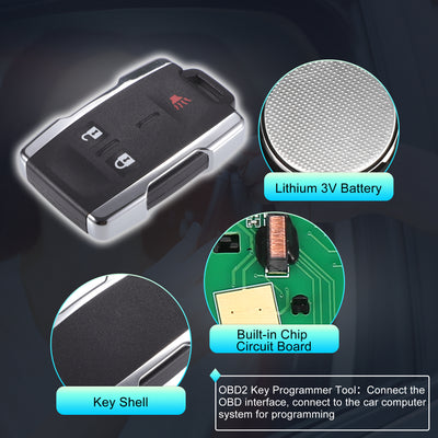Harfington Key Programmer with Keyless Entry Remote Key Fob Replacement for Chevy Silverado 1500 2500 3500 for Colorado for GMC Sierra M3N32337100 315Mhz with Chip 4 Button OBD2 Tool