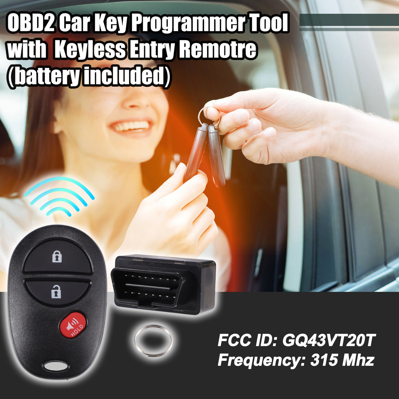 X AUTOHAUX Key Programmer with Keyless Entry Remote Key Fob Replacement Fit for Toyota Tacoma Tundra Sequoia Highlander Sienna GQ43VT20T 315Mhz with Chip 3 Button OBD2 Tool