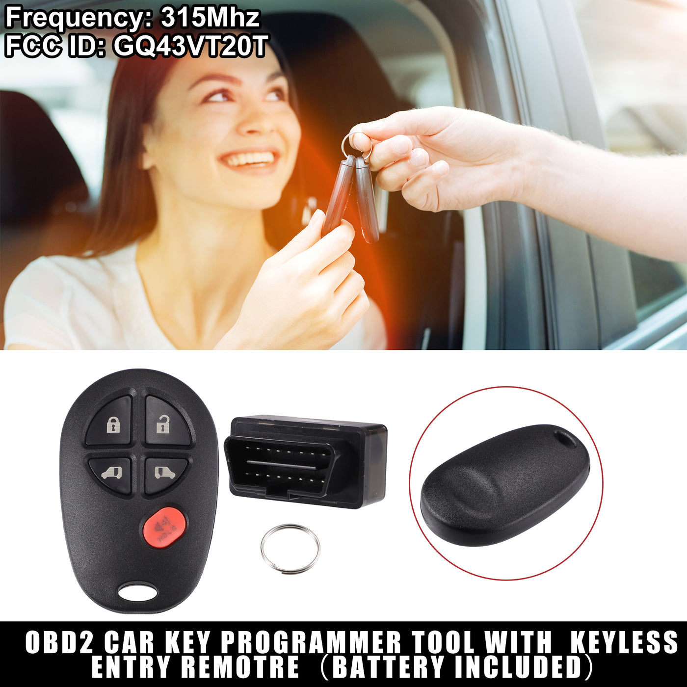 X AUTOHAUX Key Programmer with Keyless Entry Remote Key Fob Replacement for Toyota Sienna LE with 2 Power Side Door 2004-2020 GQ43VT20T 315Mhz with Chip 5 Button OBD2 Tool