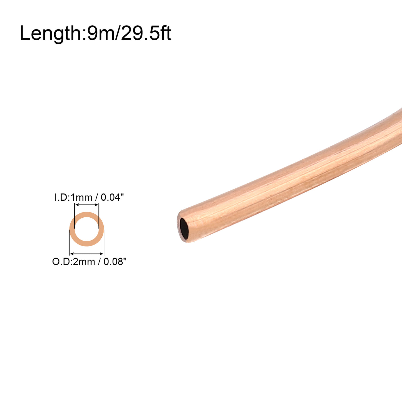 Harfington Copper Tube Refrigeration Tubing 5/64" OD x 3/64" ID x 29.5Ft Seamless Round Pipe Coil for Refrigerator, Freezer, Air Conditioner
