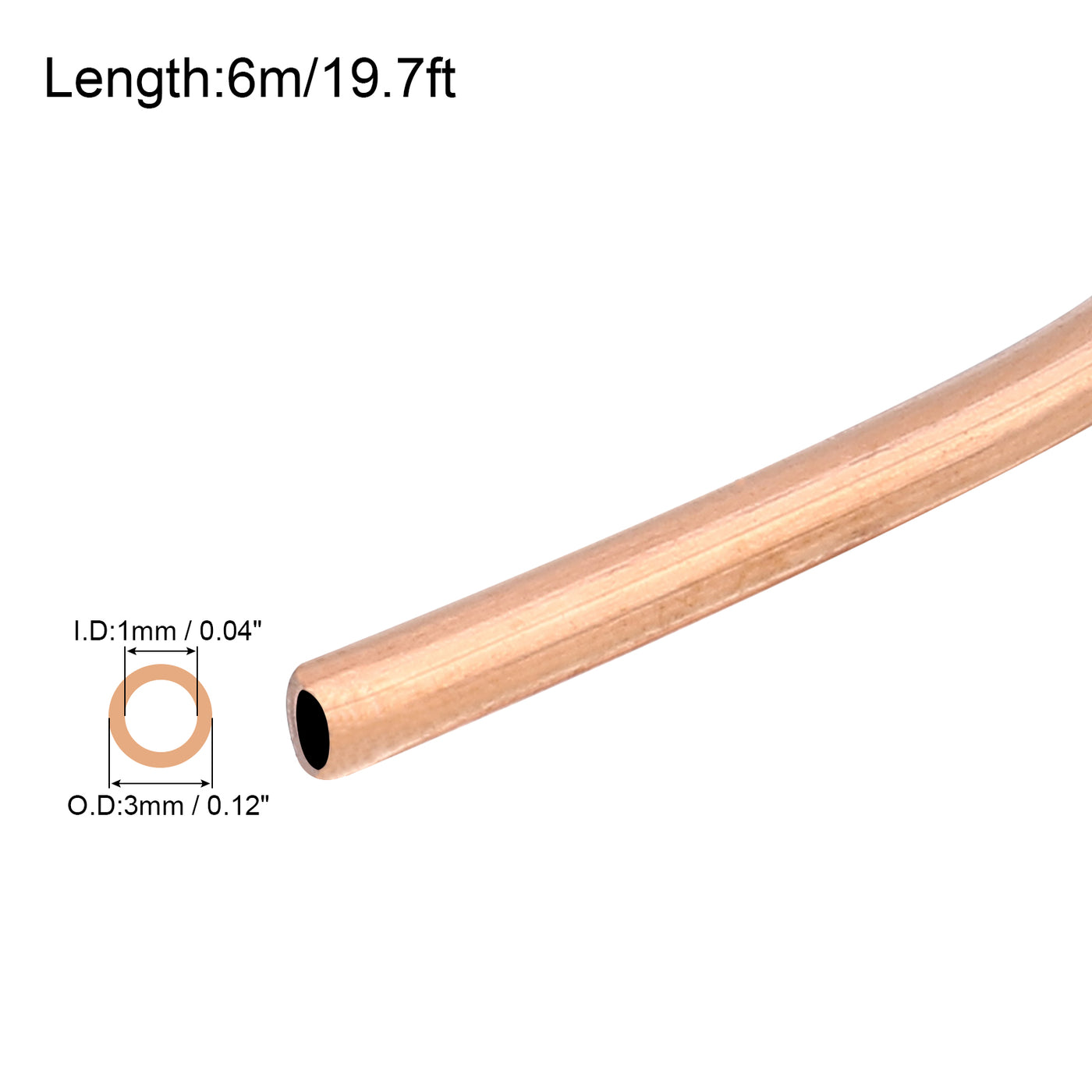 Harfington Copper Tube Refrigeration Tubing 1/8" OD x 3/64" ID x 19.7Ft Seamless Round Pipe Coil for Refrigerator, Freezer, Air Conditioner