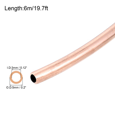 Harfington Copper Tube Refrigeration Tubing 0.2" OD x 0.12" ID x 19.7Ft Seamless Round Pipe Coil for Refrigerator, Freezer, Air Conditioner