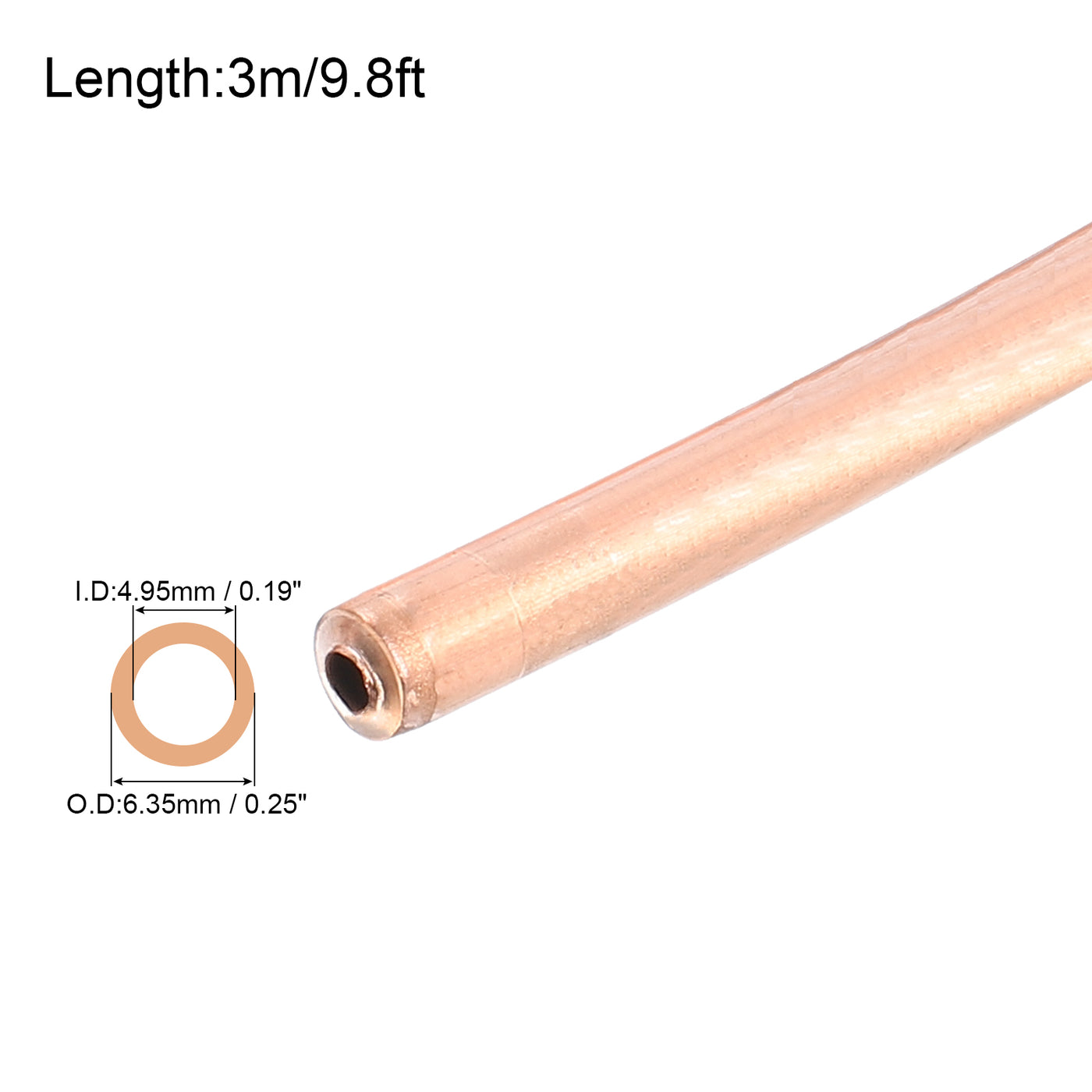 Harfington Copper Tube Refrigeration Tubing 1/4" OD x 3/16" ID x 9.8Ft Seamless Round Pipe Coil for Refrigerator, Freezer, Air Conditioner