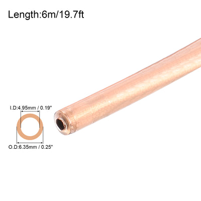 Harfington Copper Tube Refrigeration Tubing 1/4" OD x 3/16" ID x 19.7Ft Seamless Round Pipe Coil for Refrigerator, Freezer, Air Conditioner