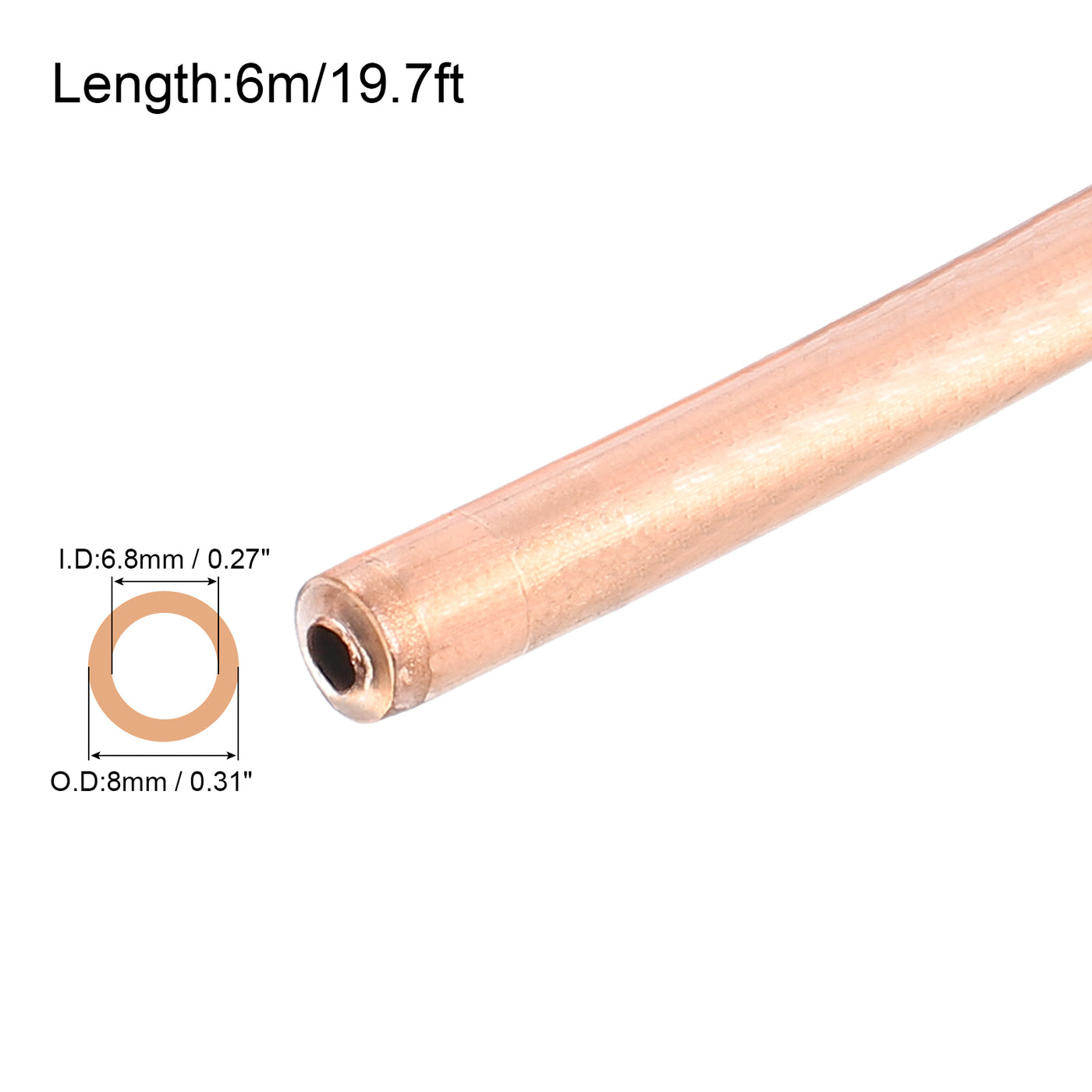 Harfington Copper Tube Refrigeration Tubing 0.31" OD x 0.27" ID x 19.7Ft Seamless Round Pipe Coil for Refrigerator, Freezer, Air Conditioner
