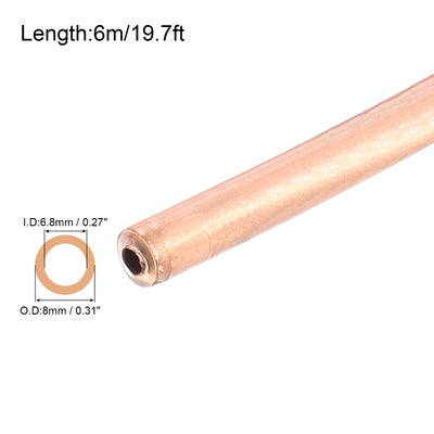 Harfington Copper Tube Refrigeration Tubing 0.31" OD x 0.27" ID x 19.7Ft Seamless Round Pipe Coil for Refrigerator, Freezer, Air Conditioner