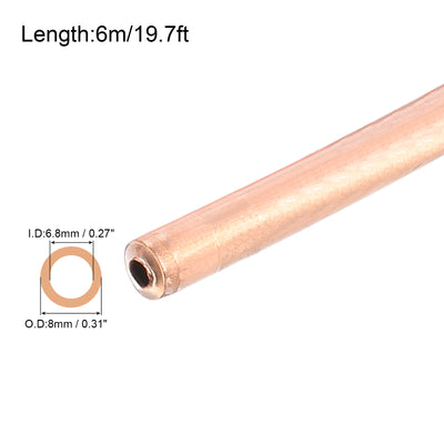 Harfington Copper Tube Refrigeration Tubing 0.31" OD x 0.24" ID x 19.7Ft Seamless Round Pipe Coil for Refrigerator, Freezer, Air Conditioner