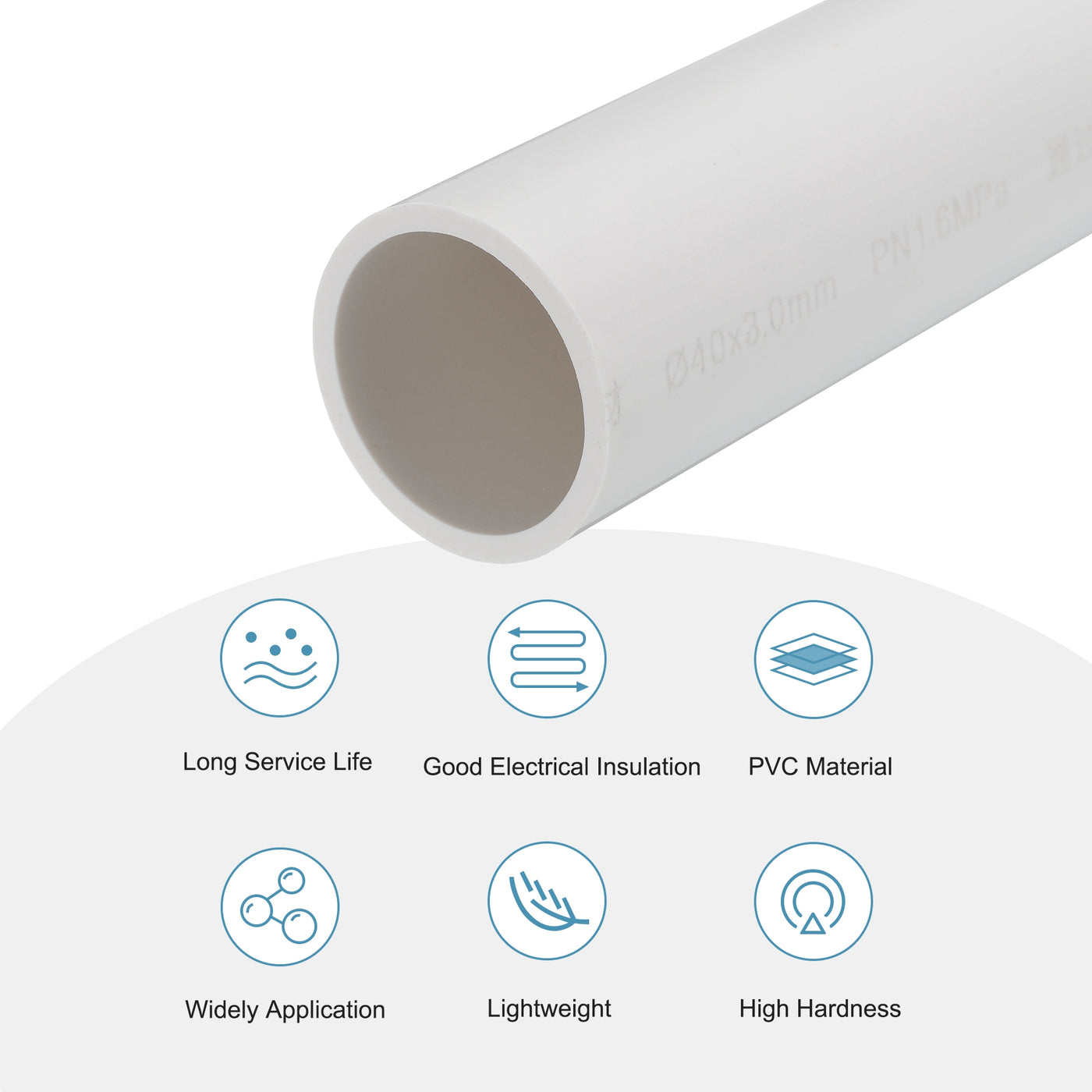 Harfington PVC Rigid Round Pipe 34mm ID 40mm OD 350mm White High Impact for Water Pipe Crafts Cable Sleeve