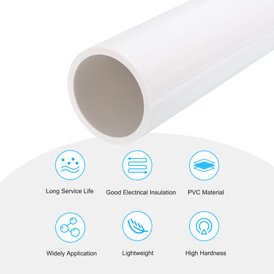 Harfington PVC Rigid Round Pipe 63.8mm(2 1/2 Inch) ID 75mm(3 Inch) OD 350mm White High Impact for Water Pipe Crafts Cable Sleeve