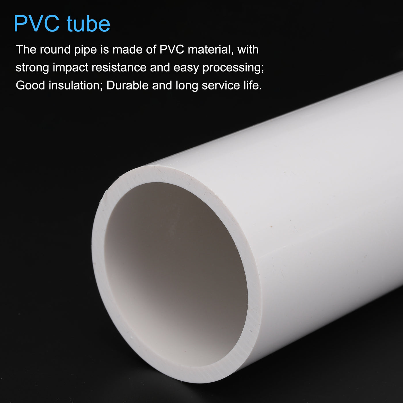 Harfington PVC Rigid Round Pipe 63.8mm(2 1/2 Inch) ID 75mm(3 Inch) OD 350mm White High Impact for Water Pipe Crafts Cable Sleeve