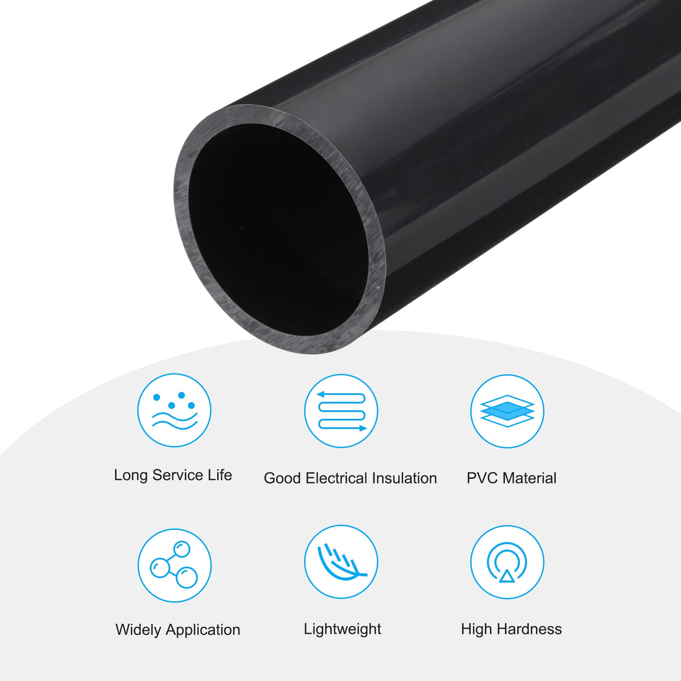 Harfington PVC Rigid Round Pipe 53.6mm ID 63mm OD 350mm Dark Grey High Impact for Water Pipe Crafts Cable Sleeve