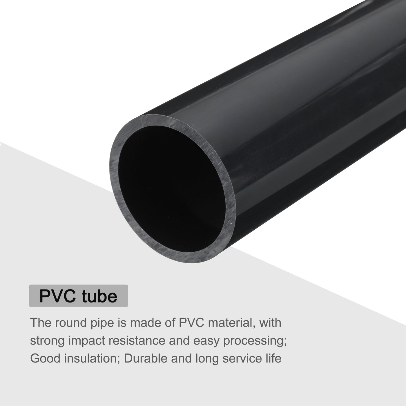 Harfington PVC Rigid Round Pipe 53.6mm ID 63mm OD 350mm Dark Grey High Impact for Water Pipe Crafts Cable Sleeve