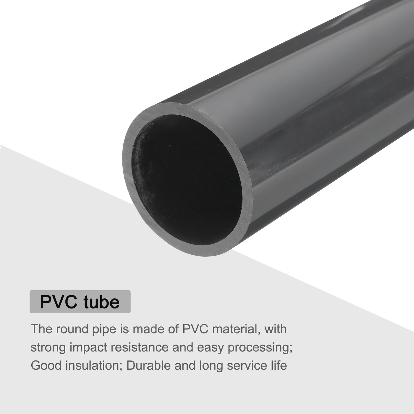 Harfington PVC Rigid Round Pipe 63.8mm(2 1/2 Inch) ID 75mm(3 Inch) OD 350mm Light Grey High Impact for Water Pipe Crafts Cable Sleeve