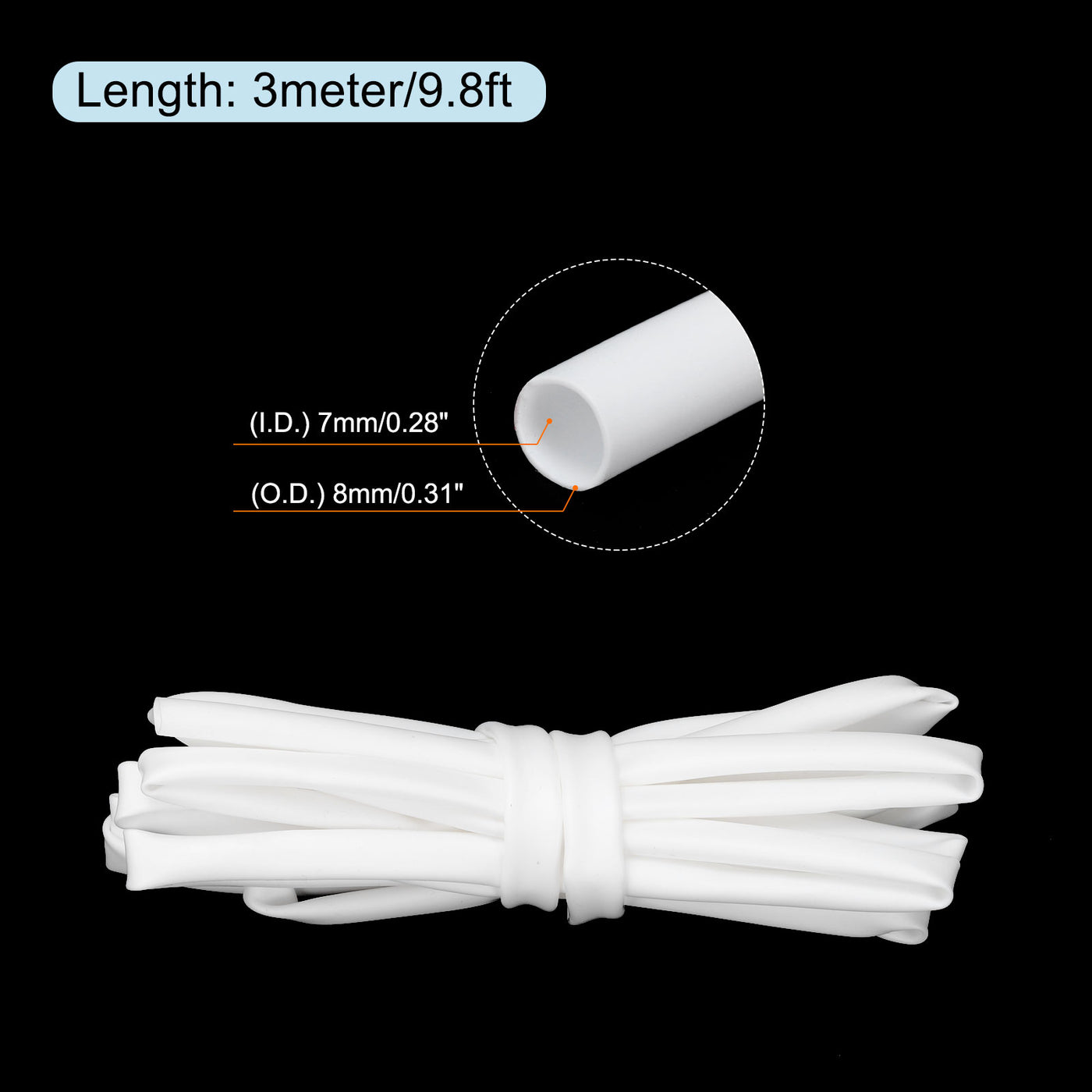 Harfington Silicone Heat Shrink Tubing 1.7:1 Ratio 9/32"(7mm) ID x 5/16"(8mm) OD 9.8ft Silicone Rubber Hose Insulation Sleeve for Automotive Wiring Marine, White