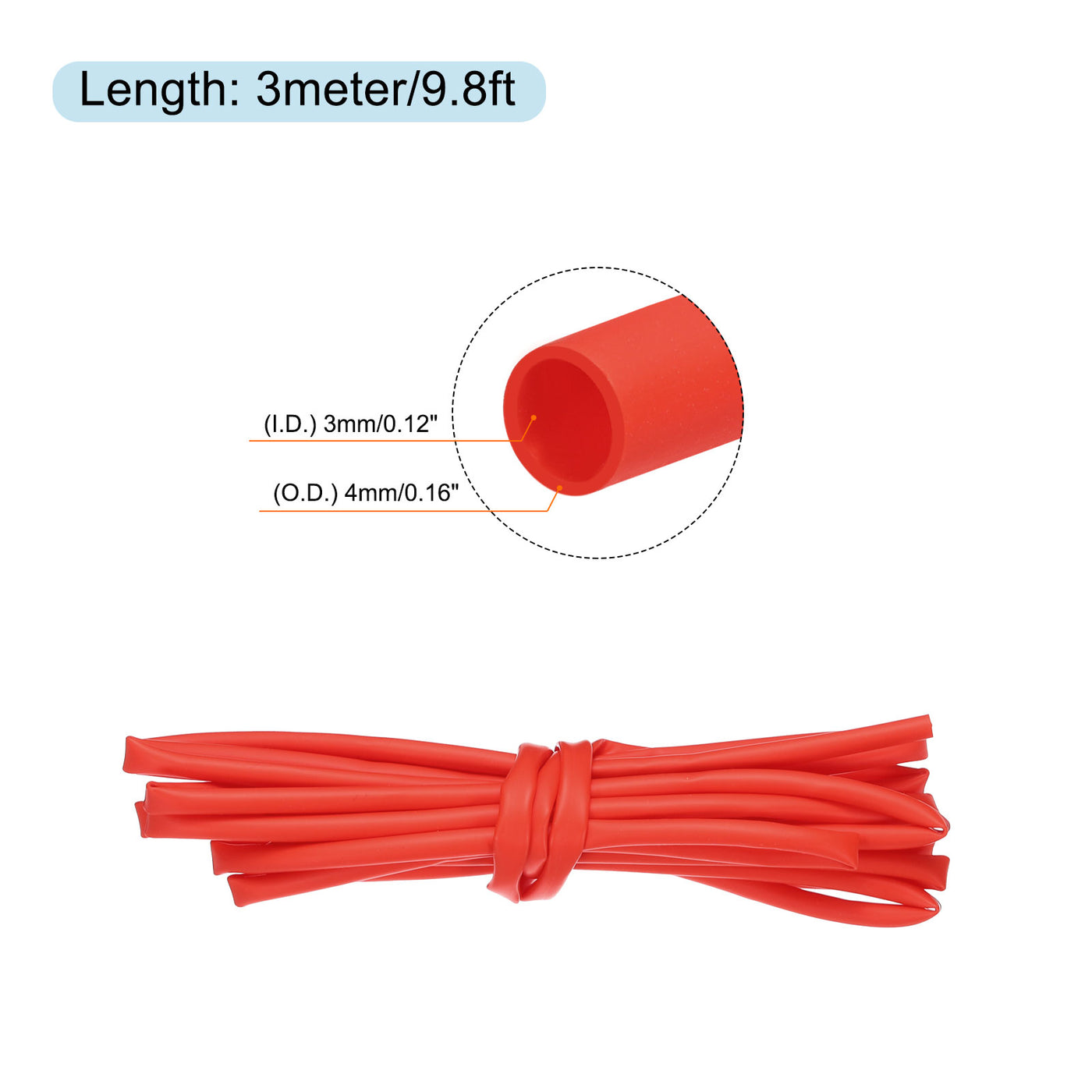 Harfington Silicone Heat Shrink Tubing 1.7:1 Ratio 1/8"(3mm) ID x 5/32"(4mm) OD 9.8ft Silicone Rubber Hose Insulation Sleeve for Automotive Wiring Marine, Red