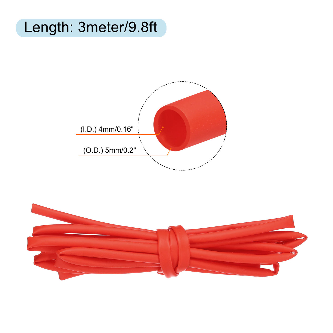 Harfington Silicone Heat Shrink Tubing 1.7:1 Ratio 5/32"(4mm) ID x 13/64"(5mm) OD 9.8ft Silicone Rubber Hose Insulation Sleeve for Automotive Wiring Marine Red