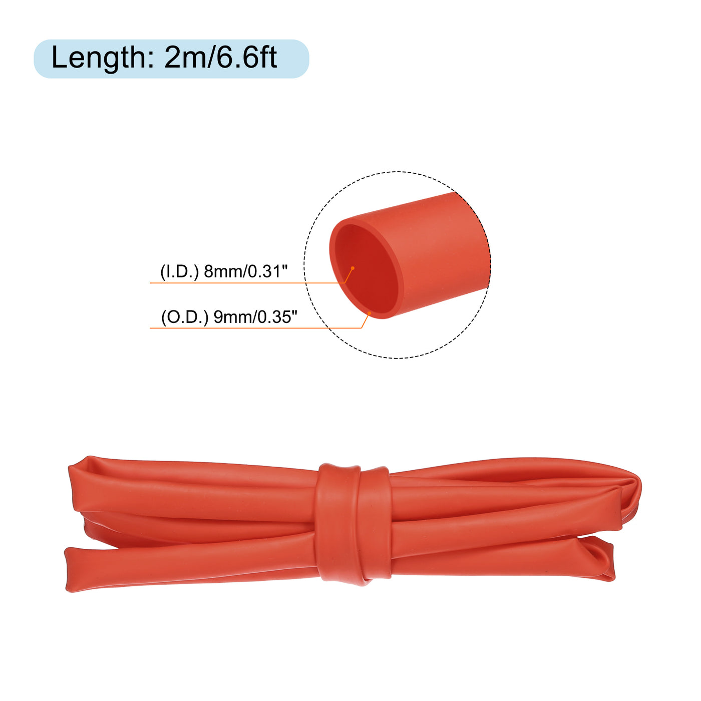 Harfington Silicone Heat Shrink Tubing 1.7:1 Ratio 0.31"(8mm) ID x 0.35"(9mm) OD 6.6ft Silicone Rubber Hose Insulation Sleeve for Automotive Wiring Marine, Red