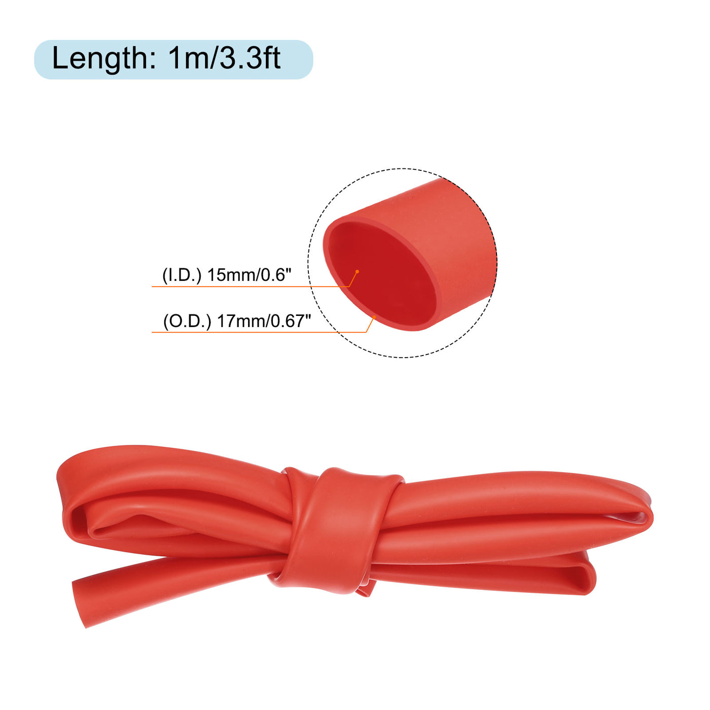 Harfington Silicone Heat Shrink Tubing 1.7:1 Ratio 0.6"(15mm) ID x 0.67"(17mm) OD 3.3ft Silicone Rubber Hose Insulation for Automotive Wiring Marine, Red