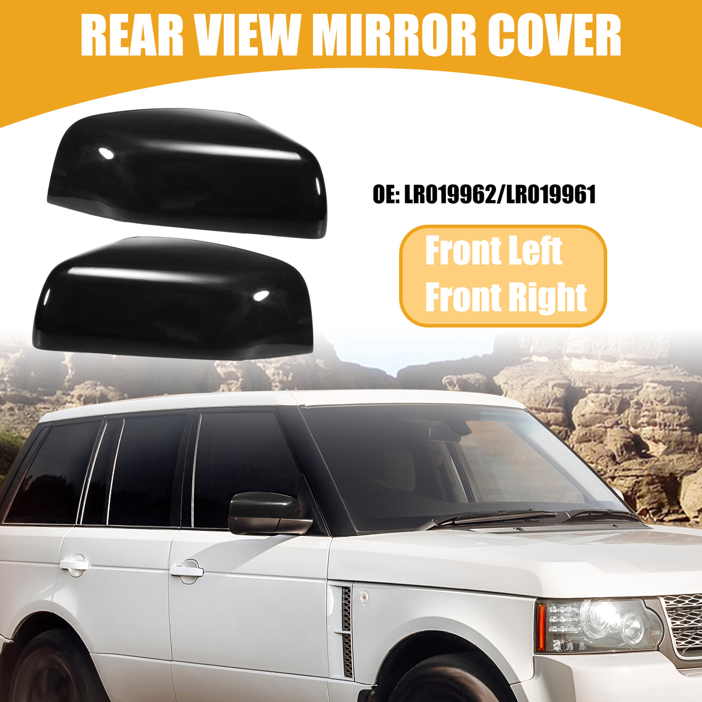 Partuto Rear View Mirror Cover No.LR019962/LR019961 - Car Front Left Right Side Door Mirror Cover Cap - for Land Rover LR2 2011 2012 Plastic Black - 1 Pair