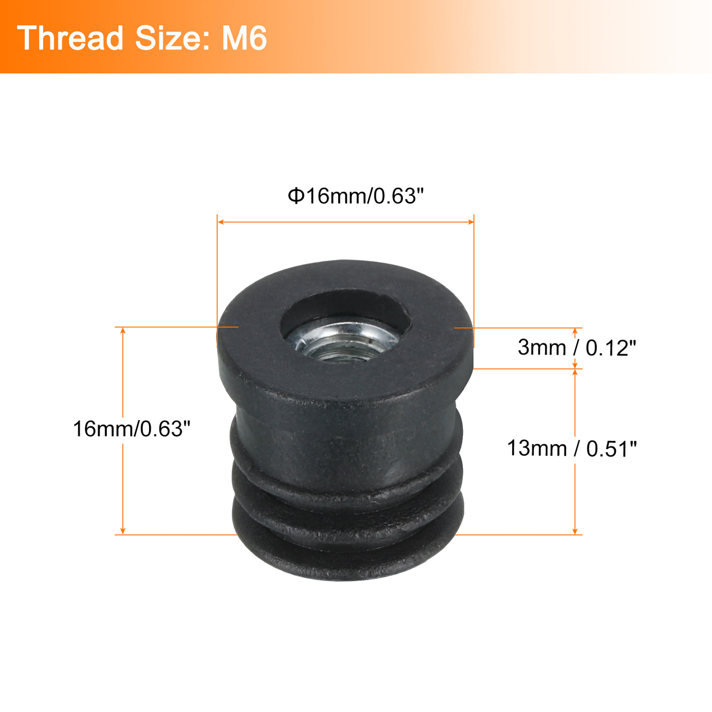 uxcell Uxcell 6Pcs Caster Insert with Thread, 16mm/0.63" M6 Thread for Furniture