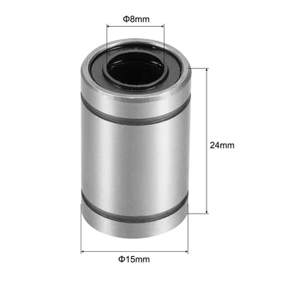 Harfington Uxcell 6pcs LM8UU Linear Ball Bearings, 8mm Bore 15mm OD 24mm Long Linear Bearing for CNC, 3D Printer