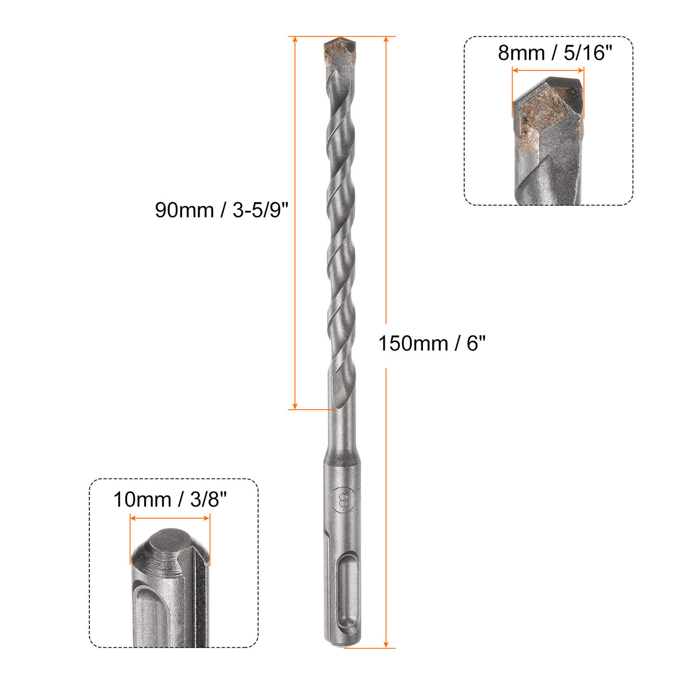 Harfington 8mm x 150mm Carbide Tip SDS-Plus Rotary Hammer Drill Bit for Masonry Concrete
