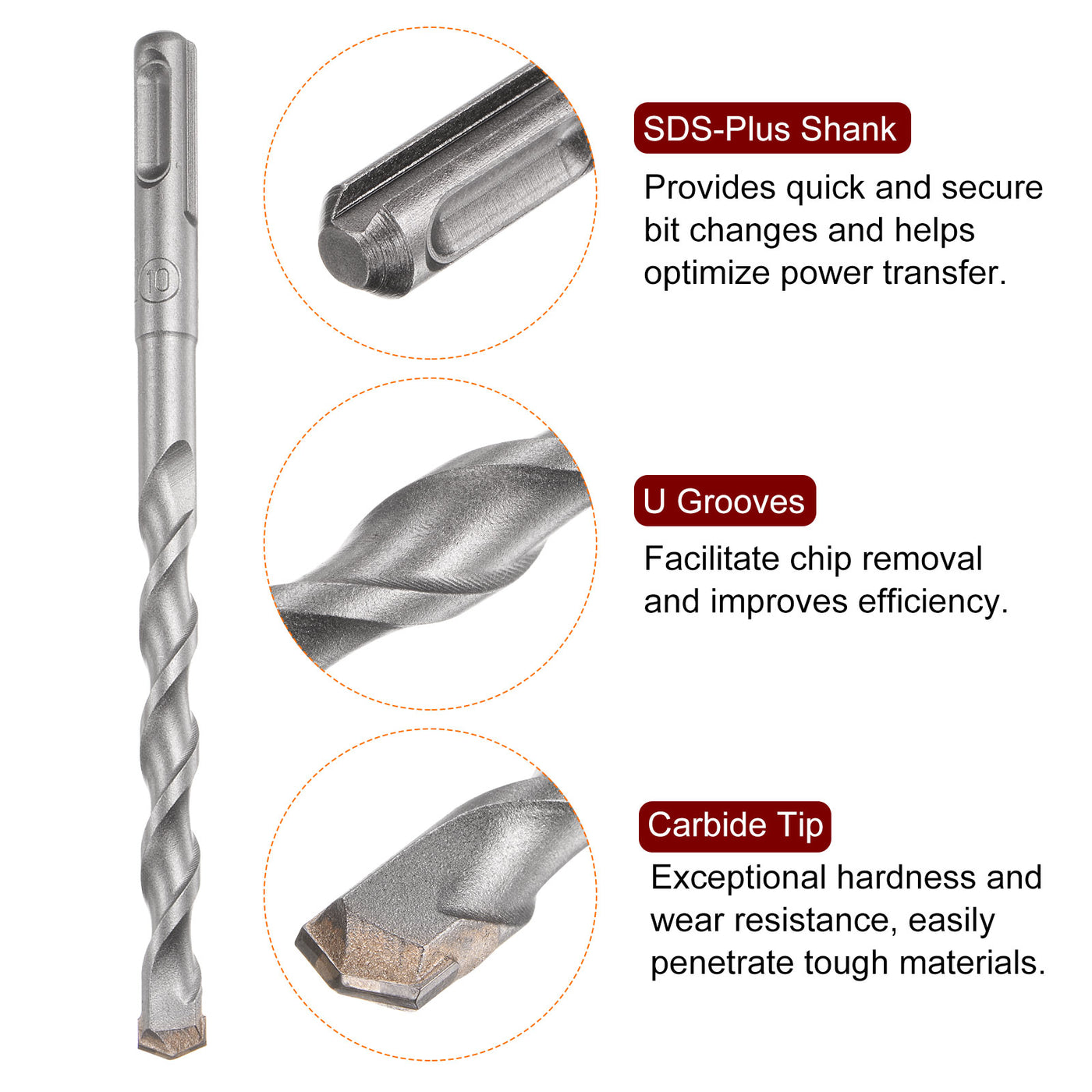 Harfington 10mm x 150mm Carbide Tip SDS-Plus Rotary Hammer Drill Bit for Masonry Concrete