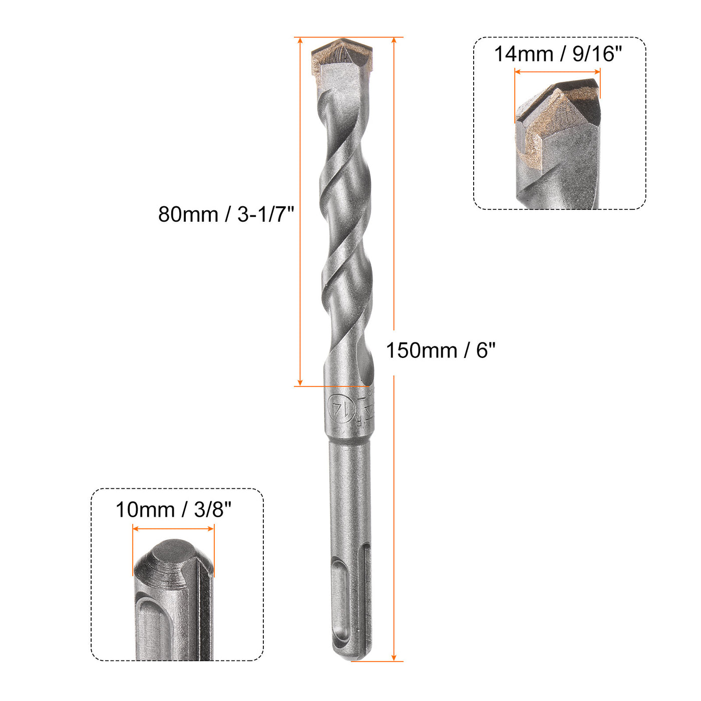 Harfington 14mm x 150mm Carbide Tip SDS-Plus Rotary Hammer Drill Bit for Masonry Concrete