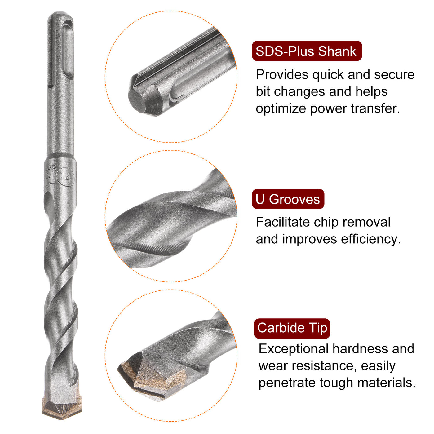 Harfington 14mm x 150mm Carbide Tip SDS-Plus Rotary Hammer Drill Bit for Masonry Concrete