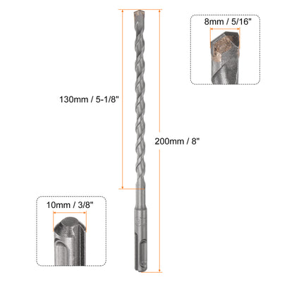 Harfington 8mm x 200mm Carbide Tip SDS-Plus Rotary Hammer Drill Bit for Masonry Concrete