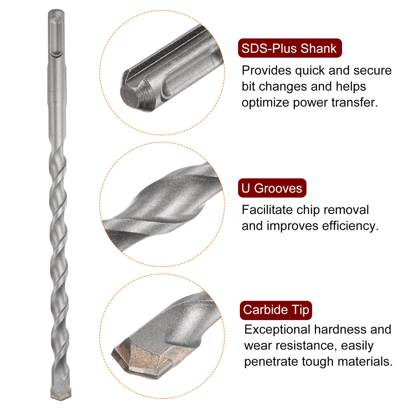 Harfington 10mm x 200mm Carbide Tip SDS-Plus Rotary Hammer Drill Bit for Masonry Concrete