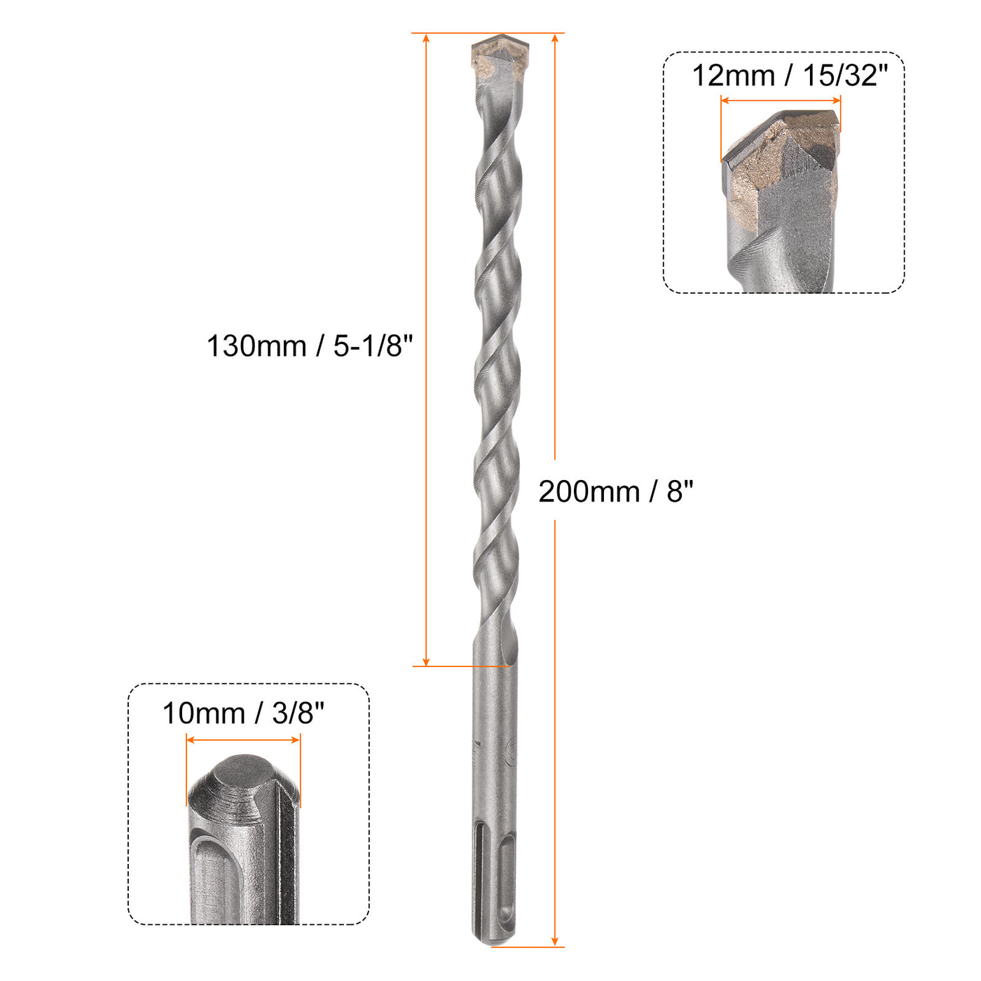 Harfington 12mm x 200mm Carbide Tip SDS-Plus Rotary Hammer Drill Bit for Masonry Concrete