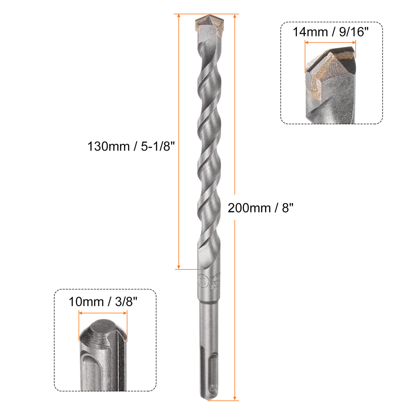 Harfington 14mm x 200mm Carbide Tip SDS-Plus Rotary Hammer Drill Bit for Masonry Concrete