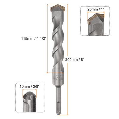 Harfington 25mm x 200mm Carbide Tip SDS-Plus Rotary Hammer Drill Bit for Masonry Concrete
