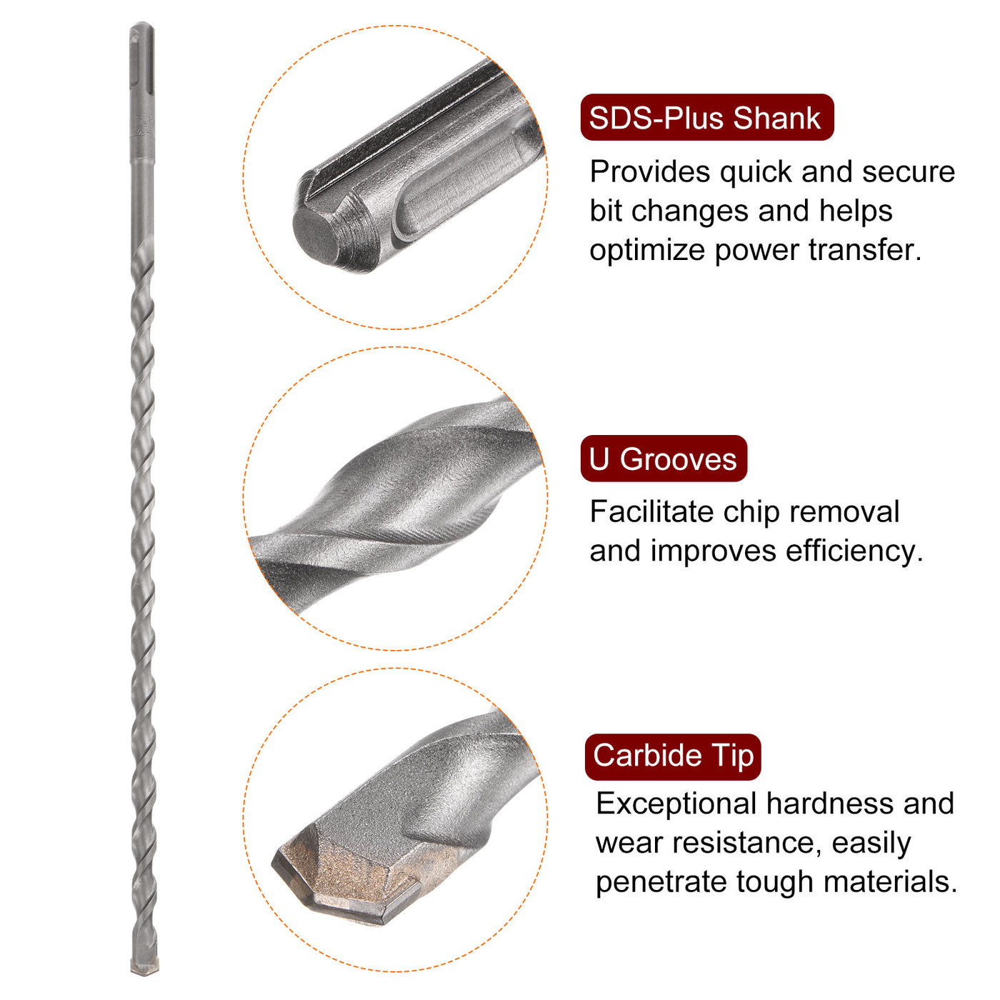 Harfington 10mm x 350mm Carbide Tip SDS-Plus Rotary Hammer Drill Bit for Masonry Concrete
