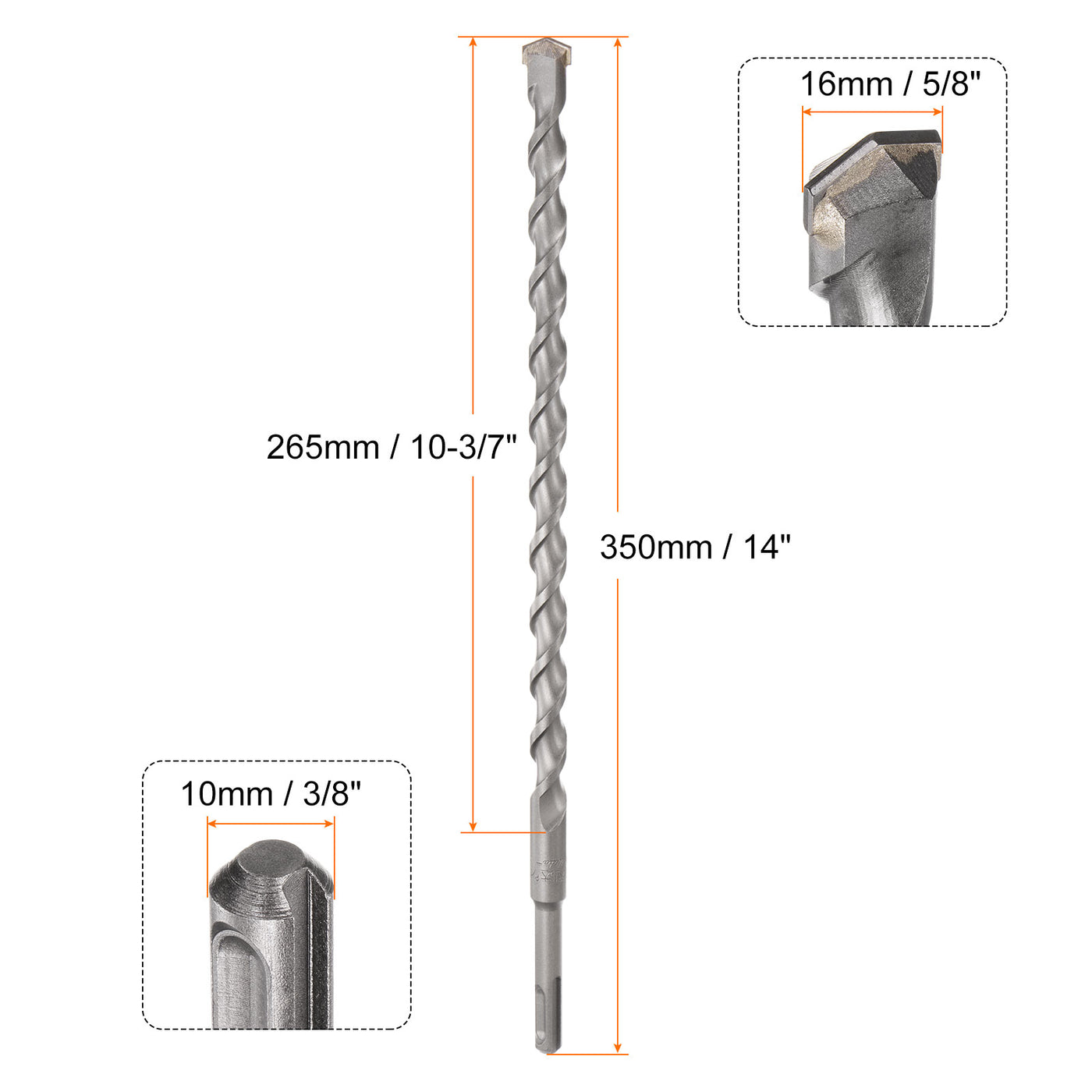 Harfington 16mm x 350mm Carbide Tip SDS-Plus Rotary Hammer Drill Bit for Masonry Concrete