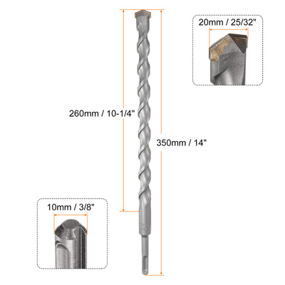 Harfington 20mm x 350mm Carbide Tip SDS-Plus Rotary Hammer Drill Bit for Masonry Concrete