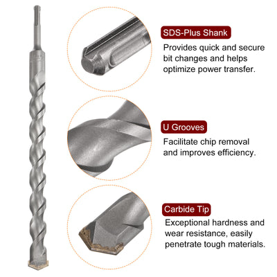 Harfington 25mm x 350mm Carbide Tip SDS-Plus Rotary Hammer Drill Bit for Masonry Concrete