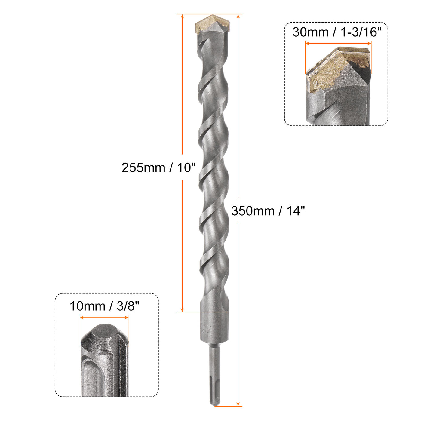 Harfington 30mm x 350mm Carbide Tip SDS-Plus Rotary Hammer Drill Bit for Masonry Concrete