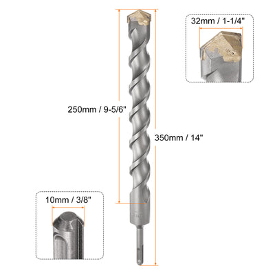 Harfington 32mm x 350mm Carbide Tip SDS-Plus Rotary Hammer Drill Bit for Masonry Concrete