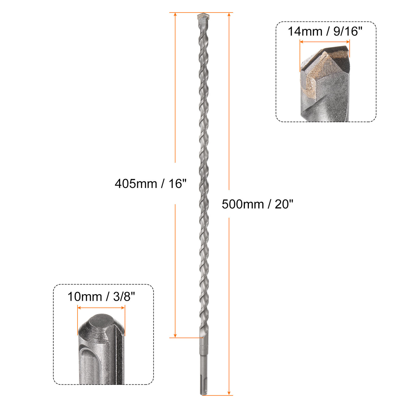 Harfington 14mm x 500mm Carbide Tip SDS-Plus Rotary Hammer Drill Bit for Masonry Concrete
