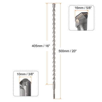 Harfington 16mm x 500mm Carbide Tip SDS-Plus Rotary Hammer Drill Bit for Masonry Concrete