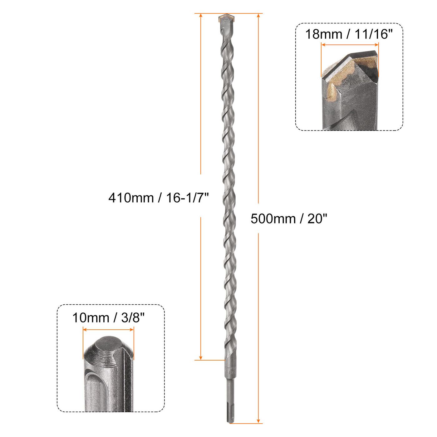 Harfington 18mm x 500mm Carbide Tip SDS-Plus Rotary Hammer Drill Bit for Masonry Concrete