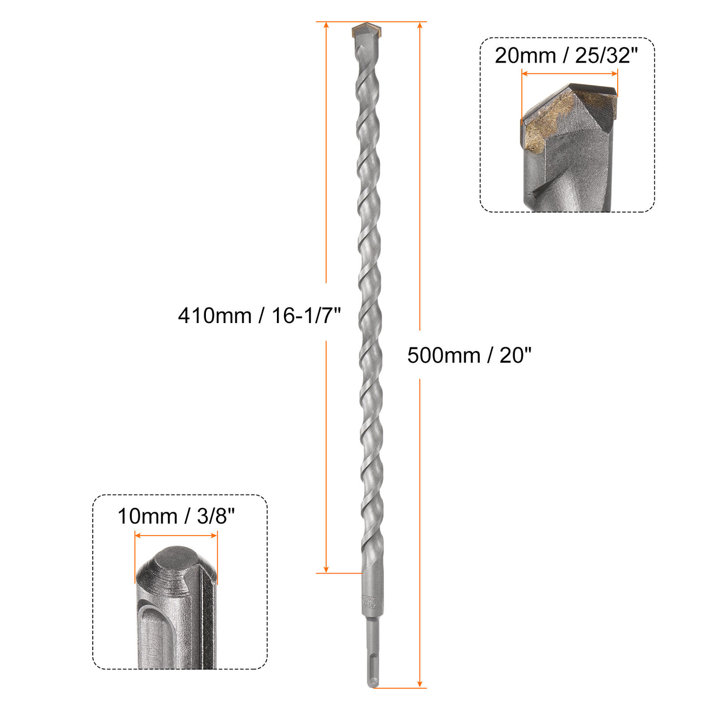Harfington 20mm x 500mm Carbide Tip SDS-Plus Rotary Hammer Drill Bit for Masonry Concrete